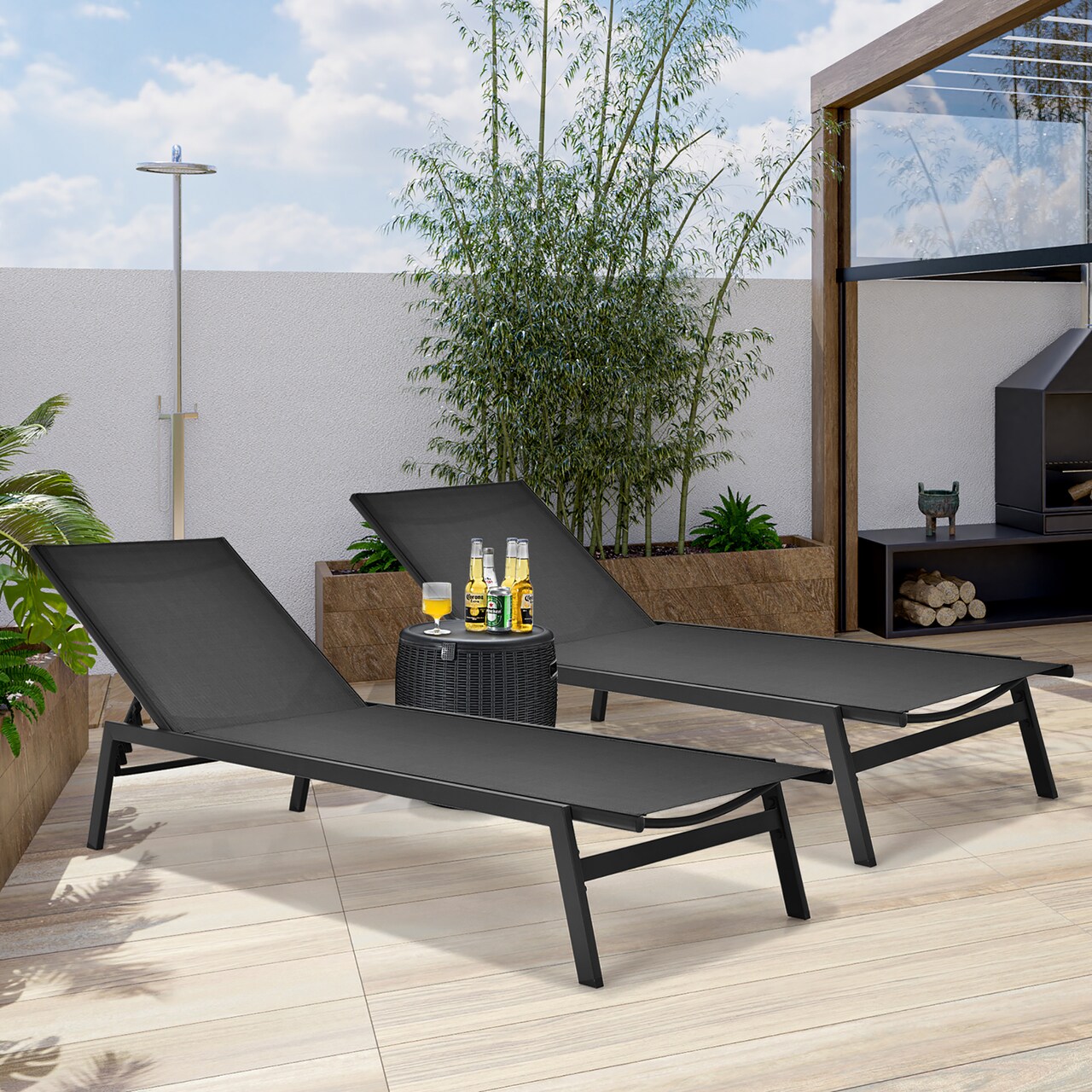Costway 2 PCS Patio Lounge Chair Chaise Recliner Back Adjustable Garden Brown\Black